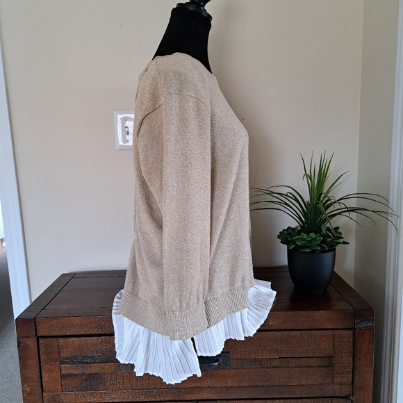 Calvin Klein Sweater 3/4 Sleeve Gold Metallic Size Large Cream Layered Blouse - Picture 2 of 14